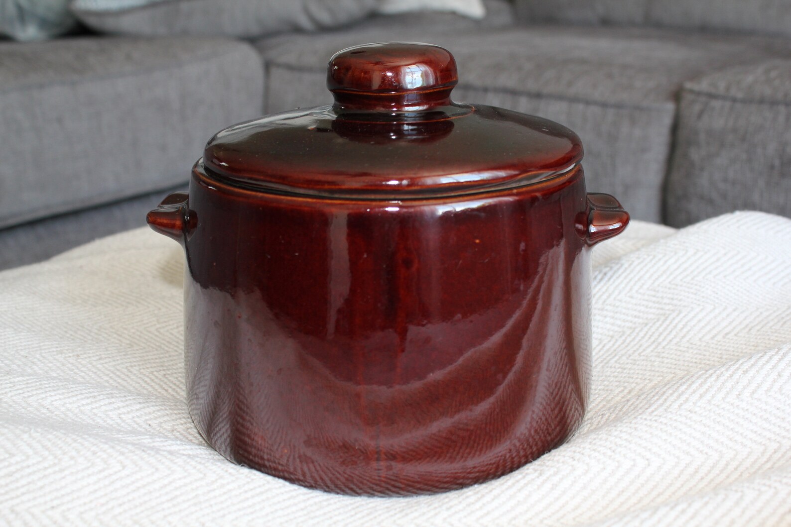 Vintage USA Ceramic Bean Pot/crock With Handles and Lid Etsy