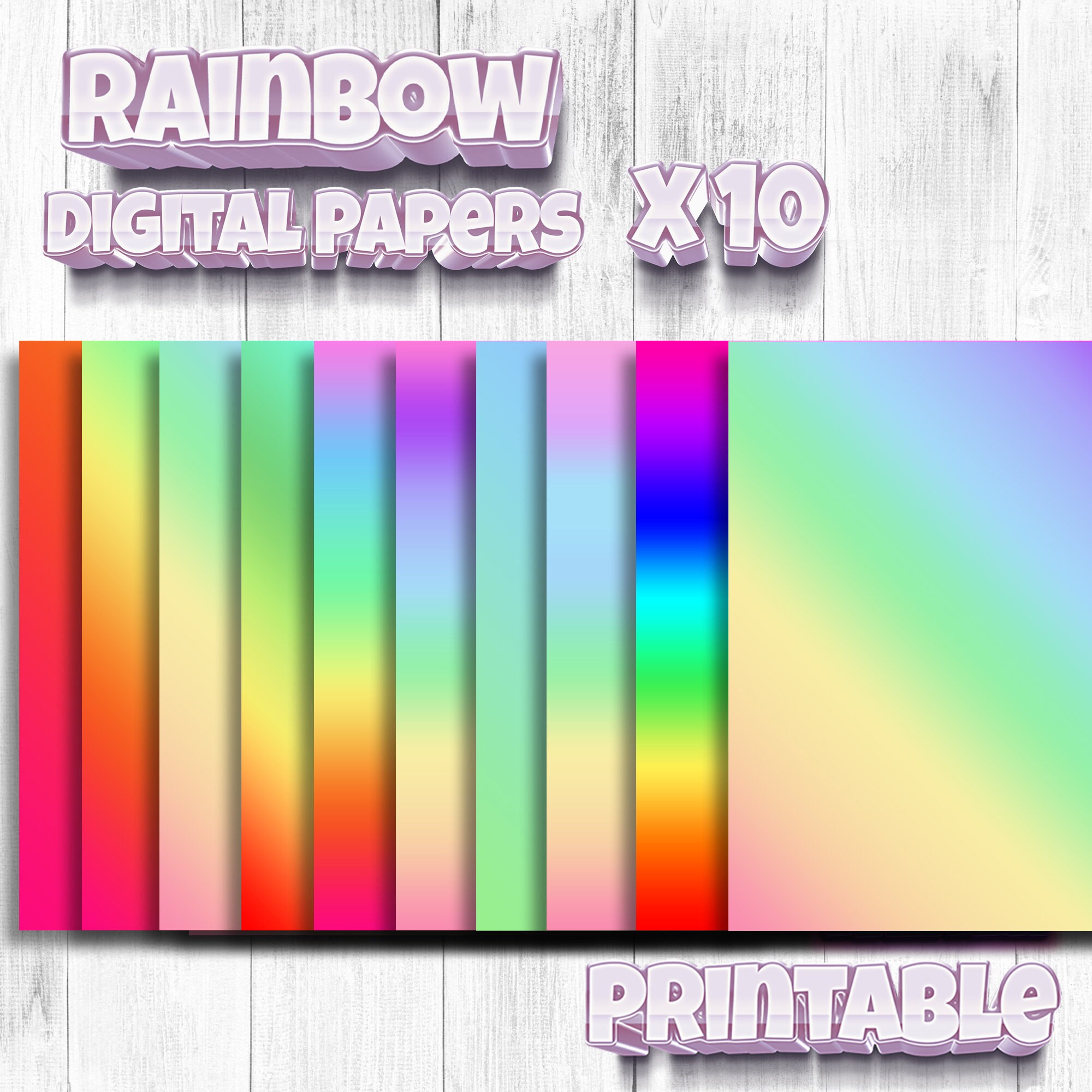 Rainbow Printable Paper Pack Instant Download Rainbow Paper | Etsy