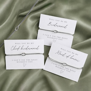 Bridesmaid Proposal Gift Bracelet: Minimalist Silver Gold Tie the knot, Maid of Honour Matron of Honour, Mother of the Bride Groom