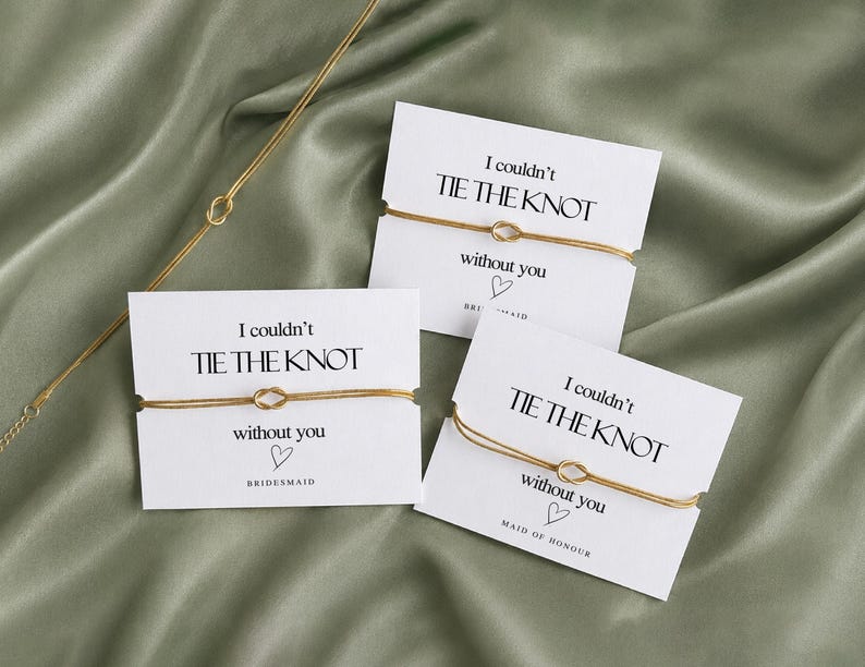 Bridesmaid Proposal Gift Bracelet: Minimalist Gold Silver Tie the knot, Maid of Honour Matron of Honour, Mother of the Bride Groom image 1