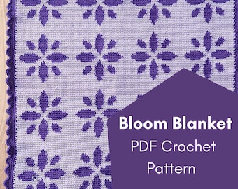 PDF Crochet Pattern - Bloom Blanket - Beginner Crochet Blanket Pattern - Spring Blanket Pattern - Tapestry Crochet Pattern