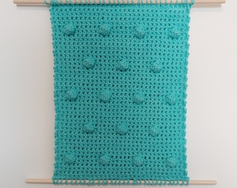 Aqua Dot Bobble Wall Hanging -  Dot Crochet Wall Hanging - Textured Wall Art - Aqua Boho Home Decor - Blue Minimalist Wall Art