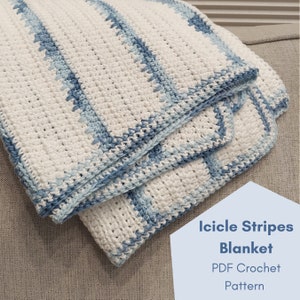 PDF Crochet Pattern - Icicle Stripes Blanket - Beginner Crochet Blanket Pattern - Striped Blanket Pattern