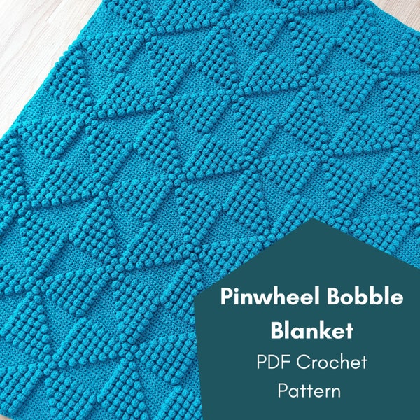 PDF Crochet Pattern - Pinwheel Bobble Blanket - Beginner Crochet Blanket Pattern - Geometric Blanket Pattern