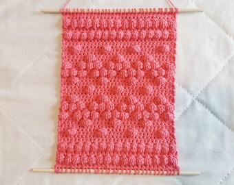 Pink Crochet Wall Hanging - Dynamic Dots - Spring Home Decor - Textured Wall Art - Spring Wall Hanging - Pink Boho Home Decor
