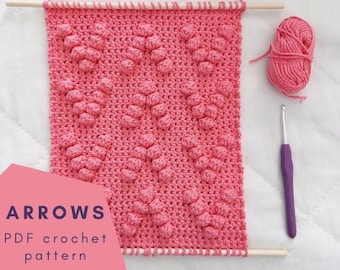 PDF Crochet Pattern - Arrows Bobble Wall Hanging - Pink Wall Hanging - Spring Crochet Pattern - Crochet Grid - Video Stitch Tutorial - Easy