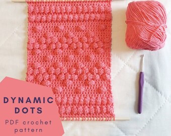 PDF Crochet Pattern - Dynamic Dots Bobble Wall Hanging in Pink - Spring Crochet Pattern - Grid - Video Stitch Tutorial - Easy - Intermediate