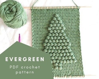 PDF Crochet Pattern - Evergreen Bobble Wall Hanging - Christmas Crochet Pattern - Grid - Video Crochet Tutorial - Easy - Intermediate