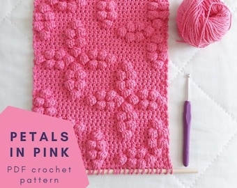PDF Crochet Pattern - Petals in Pink Bobble Wall Hanging - Spring Crochet Pattern - Grid - Video Stitch Tutorial - Easy - Intermediate