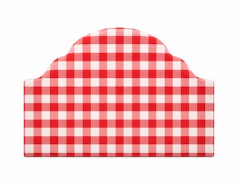 Red Gingham Scalloped Upholstered Headboard | Coquette Cottage Bed Frame