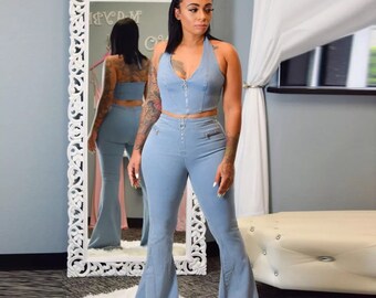 jean two piece set