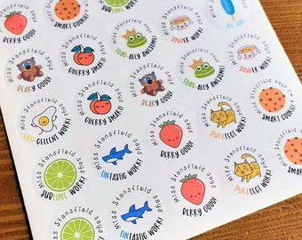 x35 Personalised Well Done Fun Pun TEACHER STICKERS - Teacher Rewards, Custom Stickers, Personalised with teachers name!