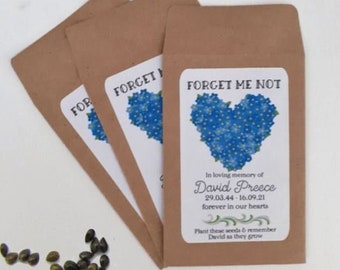 Personalised Funeral Forget Me Not Flower Seed Packets Envelopes Memorial Remembrance Favours Keepsake