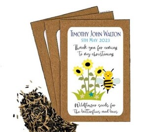 Paquetes de semillas de bautizo de bautismo personalizado Sobres con semillas / Bolsa de fiesta de favor de bautizo / Regalo de agradecimiento de bautizo Ecológico