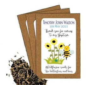 Paquetes de semillas de bautizo de bautismo personalizado Sobres con semillas / Bolsa de fiesta de favor de bautizo / Regalo de agradecimiento de bautizo Ecológico