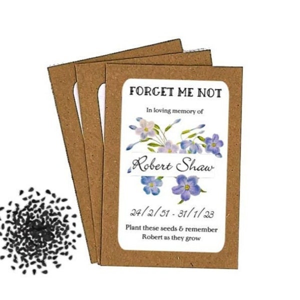 Personalised Funeral Forget Me Not Flower Seed Packets Envelopes with Seeds - Memorial Remembrance Favours Keepsake