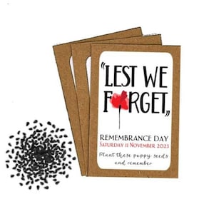 Bustine di semi di papavero personalizzate per il Giorno della Memoria / Regalo commemorativo per la scuola / Festa di strada per non dimenticare i papaveri Giorno dell'armistizio
