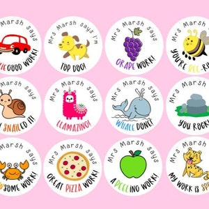 x35 Personalised Well Done Fun Pun TEACHER STICKERS - Teacher Rewards, Custom Stickers, Personalised with teachers name!