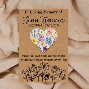 Cuore di semi di fiori selvatici piantabili personalizzati - Bomboniere commemorative per funerali - Carta di semi - Ecologico