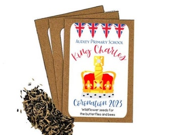 HM King Charles III Coronation Personalised Celebration Wildflower Seed Packets Envelopes | School Coronation Gift | Street Party Rewilding