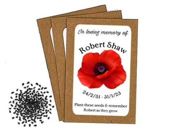 Personalised Funeral Poppy Seed Packets Envelopes with Seeds - Memorial Remembrance Favours Keepsake