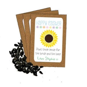 Personalised Happy Easter Gift Seed Packets Envelopes Sunflower Seeds Birthday Party Bags Sweet Cones End of Term Teacher Gift to Students