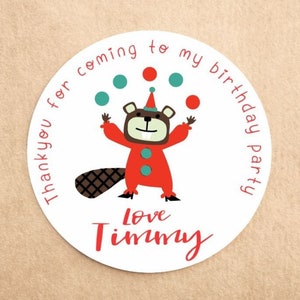 Pegatinas personalizadas de cumpleaños de Boys Cheeky Monkey Circus - ¡Pegatinas de agradecimiento, pegatinas de bolsas de fiesta, pegatinas de cono dulce!