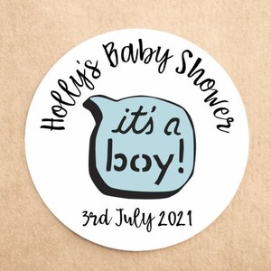 x35 Pegatinas personalizadas de Baby Shower / Baby Boy Gender Reveal / Baby Shower Favors / Baby Shower Party Bag Stickers / Sweet Cone Sticker