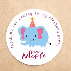 Pegatinas personalizadas de feliz cumpleaños de elefante / Pegatinas de agradecimiento / Pegatinas de cumpleaños / Pegatinas de bolsa de fiesta / Pegatinas de cono dulce!