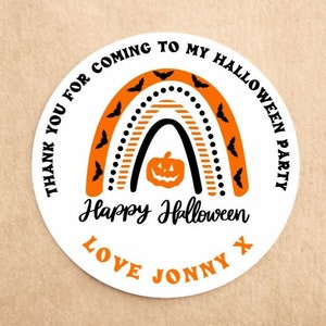 x 35 gepersonaliseerde Halloween-regenboogstickers | Bedankstickers | Treat or Treat-stickers, etiketten | Stickers Halloween-feesttas Zoete kegel