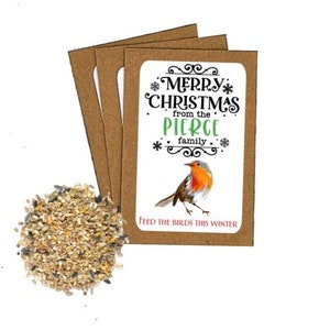 Personalisierte Frohe Weihnachten Karte Alternative Vogelfutter Pakete Umschläge mit Vogelfutter Familie Frohe Weihnachten Favor Robin Eco Friendly