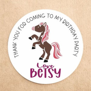 x35 Personalised Horse Birthday Stickers | Thank you stickers | Birthday Stickers Labels | Party Bag Stickers | Sweet Cone Stickers