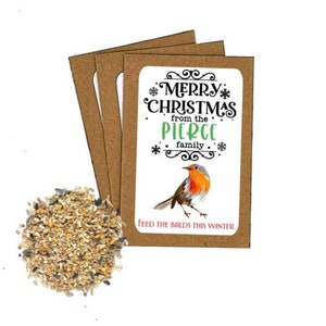Paquets personnalisés de graines de Noël joyeux pour oiseaux avec nourriture pour oiseaux Cadeaux de Noël joyeux Noël Carte de Noël Alternative fêtes respectueuses de l'environnement