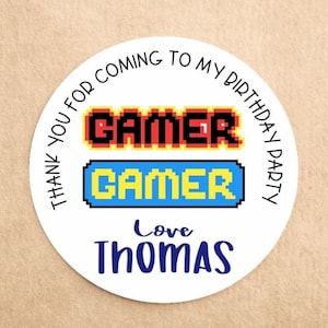 Autocollants d’anniversaire personnalisés pour garçons gamer | Merci autocollants | Autocollants d’anniversaire de jeu | Autocollants de sac de fête | Autocollants Sweet Cone