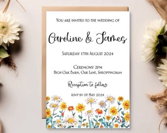 Personalised A5 Daisy Wedding Invitations with Envelopes | Daisy Flower Wedding Invites | Handmade Wedding Invitations | Evening Invitations