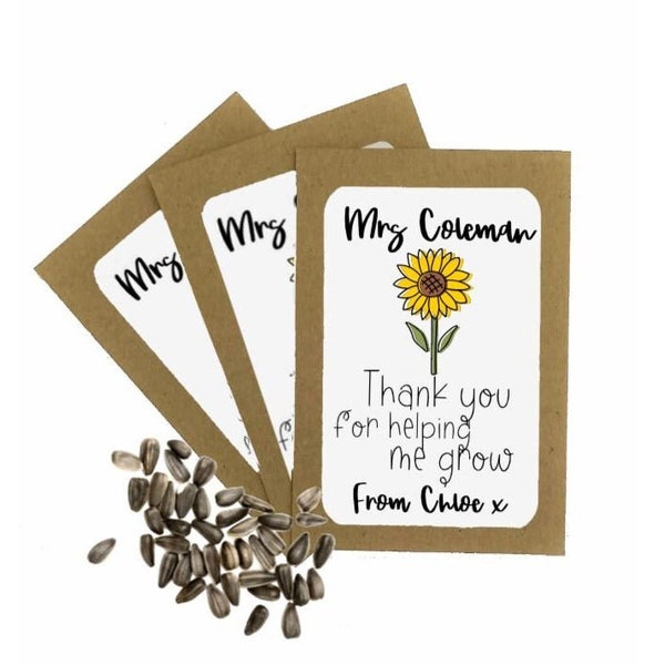 Personalised Teacher Seed Packets Envelopes with Seeds | Thank You for Helping Me Grow | End of Term Teacher Gift | Teaching Assistant