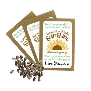 Cadeau d'anniversaire graines de tournesol cadeaux de fête écologiques, cadeaux jardin uniques, paquets de graines personnalisés pour fête d'anniversaire carte d'anniversaire