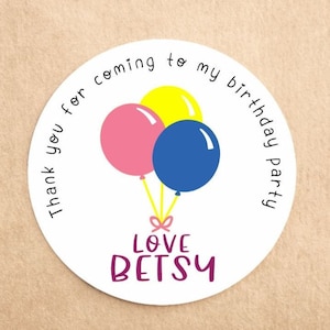 x35 Personalisierte Ballon Geburtstag Sticker - Thank you Sticker, Geburtstag Sticker, Party Tasche Sticker, Sweet Cone Stickers!