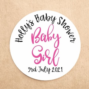x35 Autocollants personnalisés pour la douche de bébé | Le genre de la petite fille révèle | La baby shower favorise |  Autocollants de sac de fête de fête de | Autocollant Sweet Cone