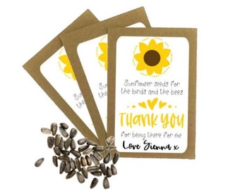 Personalised Thank You Friend Seed Packets Envelopes | Sunflower Seeds | Thank You Cards Favour | Birthday Thank You Gift Eco Friendly