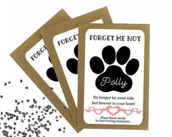 Pacotes de sementes de miosótis personalizados para homenagear seu cão de estimação - Envelopes com sementes - Lembrança memorial