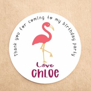 x35 Personalisierte Flamingo Geburtstagssticker | DankeSchöne Sticker | Geburtstag Sticker Etiketten | Partytasche Sticker | Süße Kegel Sticker