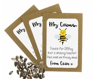 Personalised Teacher Thank You Seed Packets Envelopes with Seeds | End of Term Gift | Teacher Gift | Teaching Assistant | Sunflower Seeds