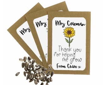 Personalised Teacher Seed Packets Envelopes with Seeds | Thank You for Helping Me Grow | End of Term Teacher Gift | Teaching Assistant