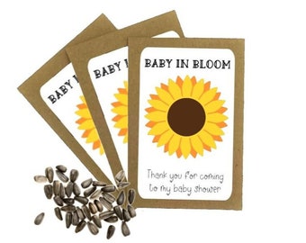 Personalised Baby Shower Sunflower Seed Packets Envelopes with Seeds Baby in bloom Eco Friendly Party Bags Baby Shower Thank You | Party Bag