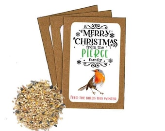 Personalised Happy Christmas Bird Seed Packets with Bird Food Happy Christmas Party Favours Christmas Card Alternative Eco Friendly Parties