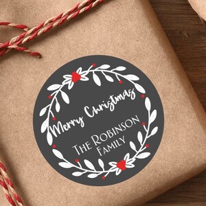 Adesivi personalizzati di Buon Natale, etichette regalo personalizzate, etichette per confezioni regalo natalizie, adesivi natalizi con nome di famiglia