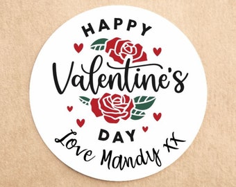 Pegatinas personalizadas de Feliz Día de San Valentín / Rose Present Stickers / Etiquetas de regalo personalizadas / Etiquetas de envoltura de San Valentín