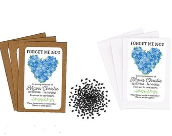 Personalised Funeral Forget Me Not Flower Seed Packets Envelopes with Seeds - Memorial Remembrance Favours Keepsake