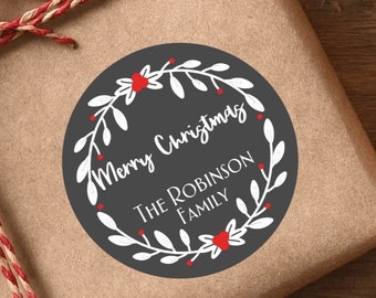 Personalised Merry Christmas Stickers, Custom Present Labels, Christmas Wrapping Gift Tag labels, Family Name Christmas Stickers